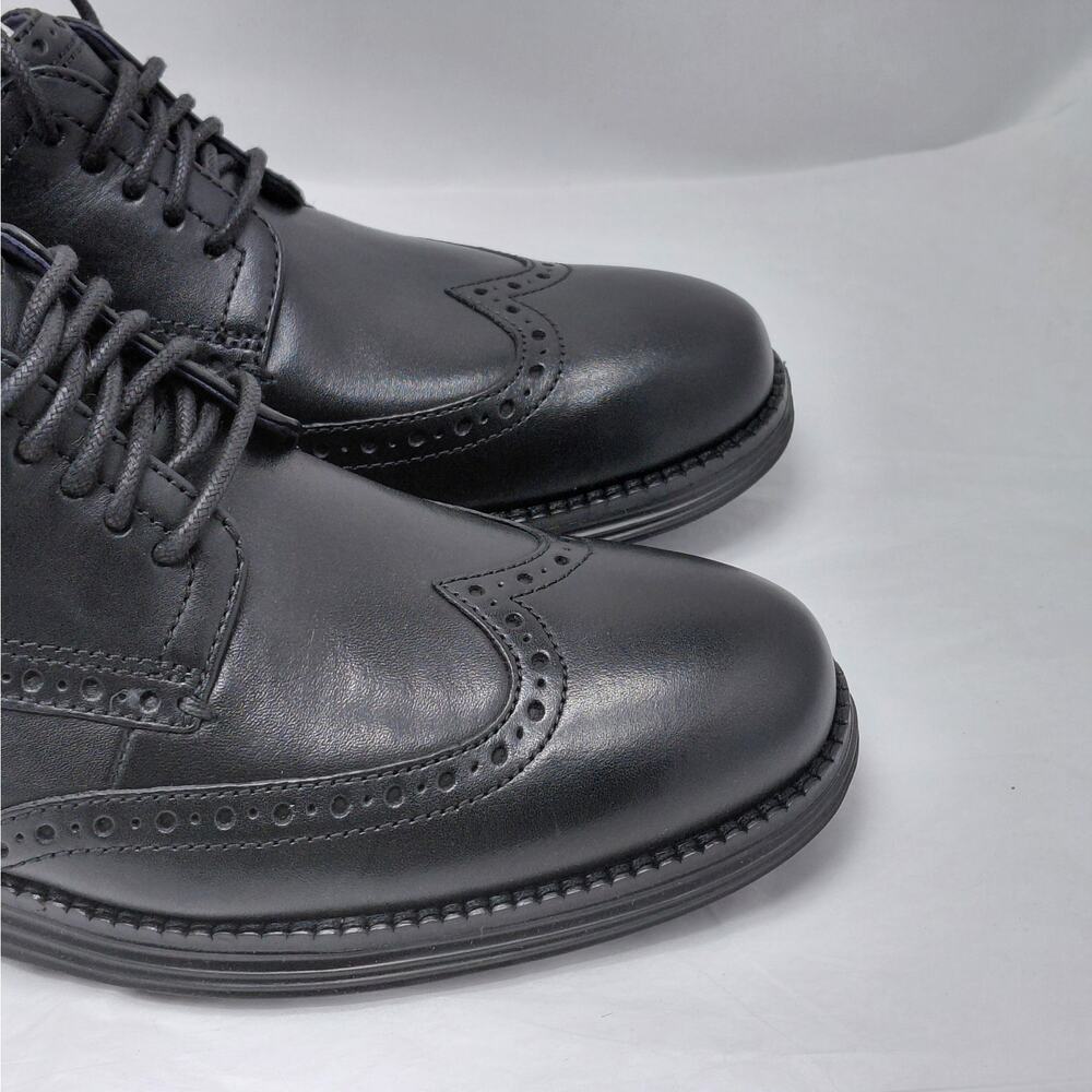 Cole Haan Mens Oxford Dress Shoes 7.5 Black Leather Wingtip Original Grand - Picture 4 of 14